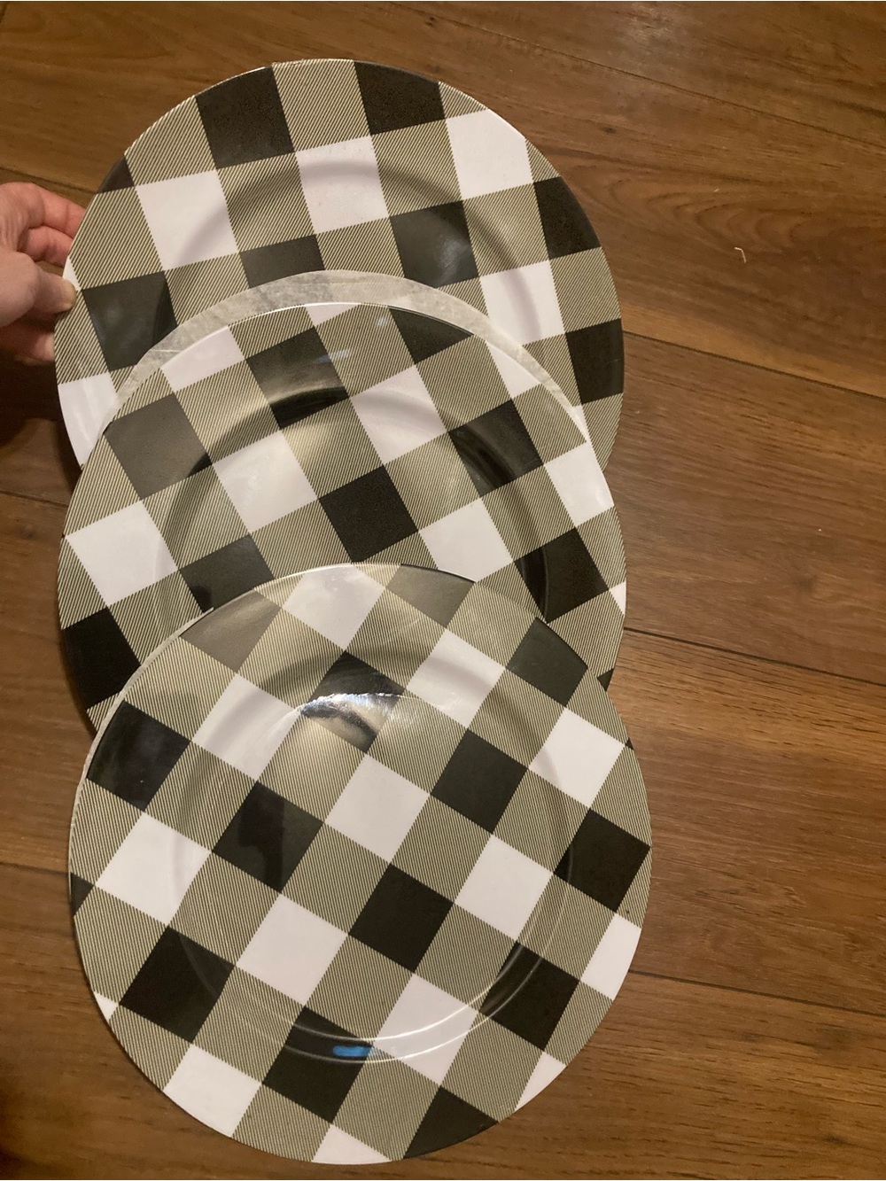 Set of 3 Buffalo Plaid Black/White 13” Charger Plate Decor Brand new